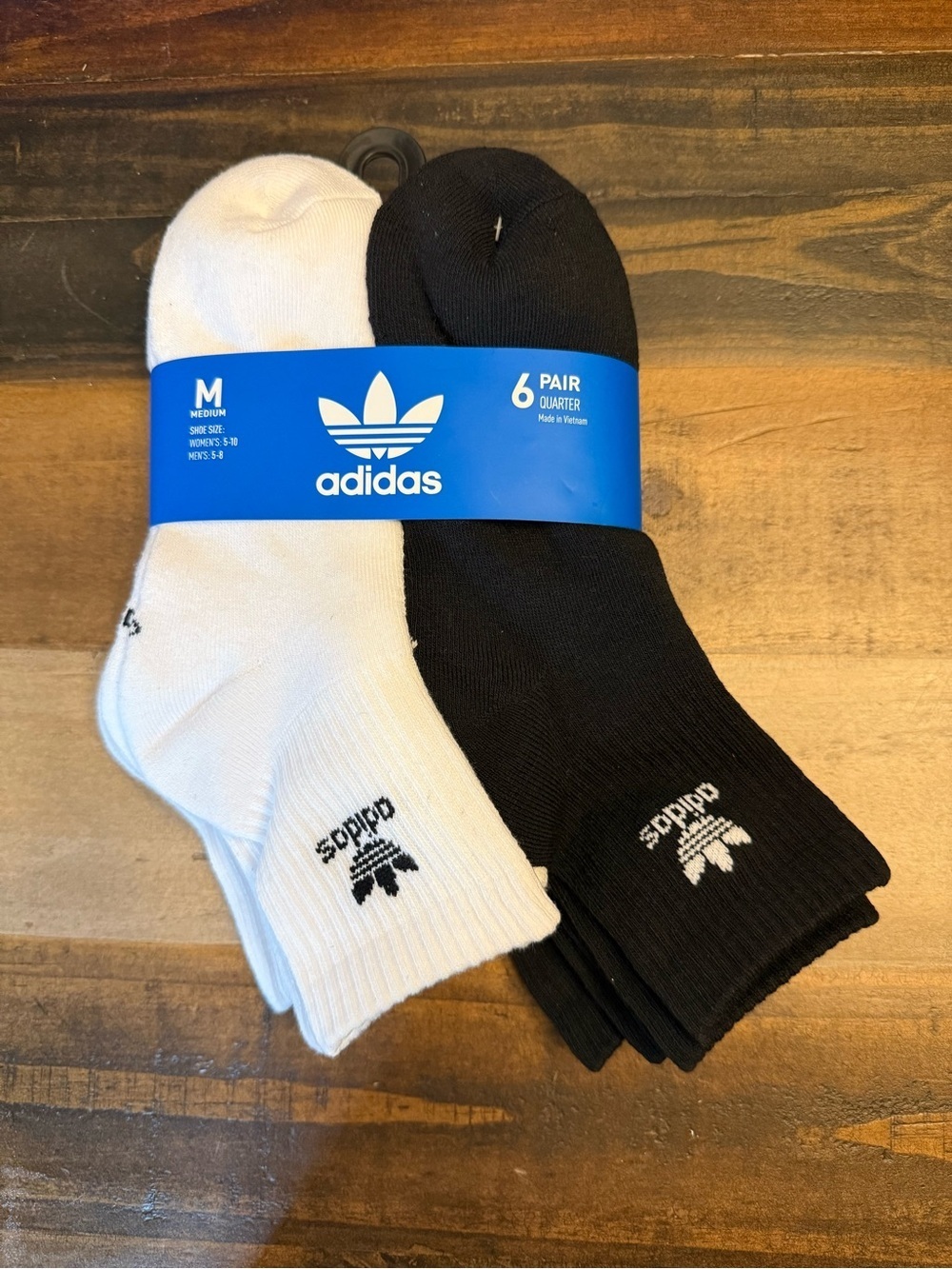 adidas Men or Women 6-Pack Quarter Socks - Black & White, Sz M